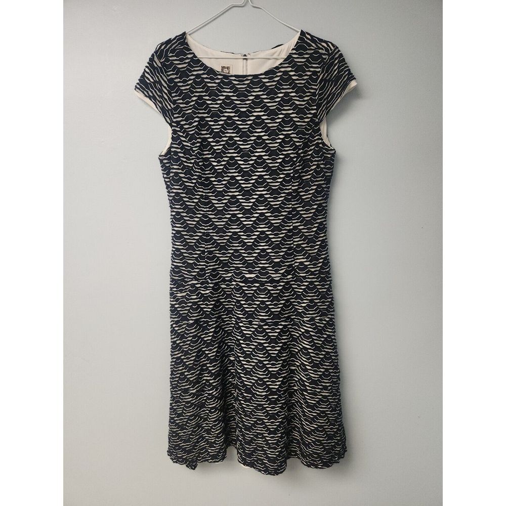 Womens‎ Anne Klein  Navy & White Lined Cap Sleeve Dress 12